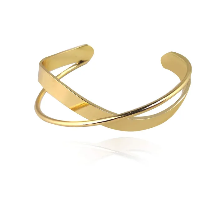 Yellow Chimes Exclusive Style Double Layered Cross Gold Plated Open Cuff Bracelet for Women and Girls Yellow Chimes Earrings