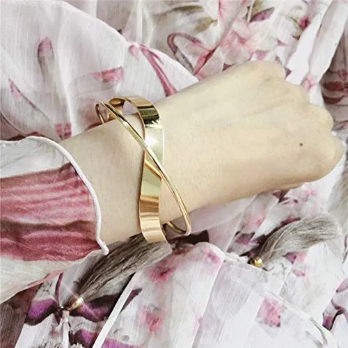 Yellow Chimes Exclusive Style Double Layered Cross Gold Plated Open Cuff Bracelet for Women and Girls Yellow Chimes Earrings