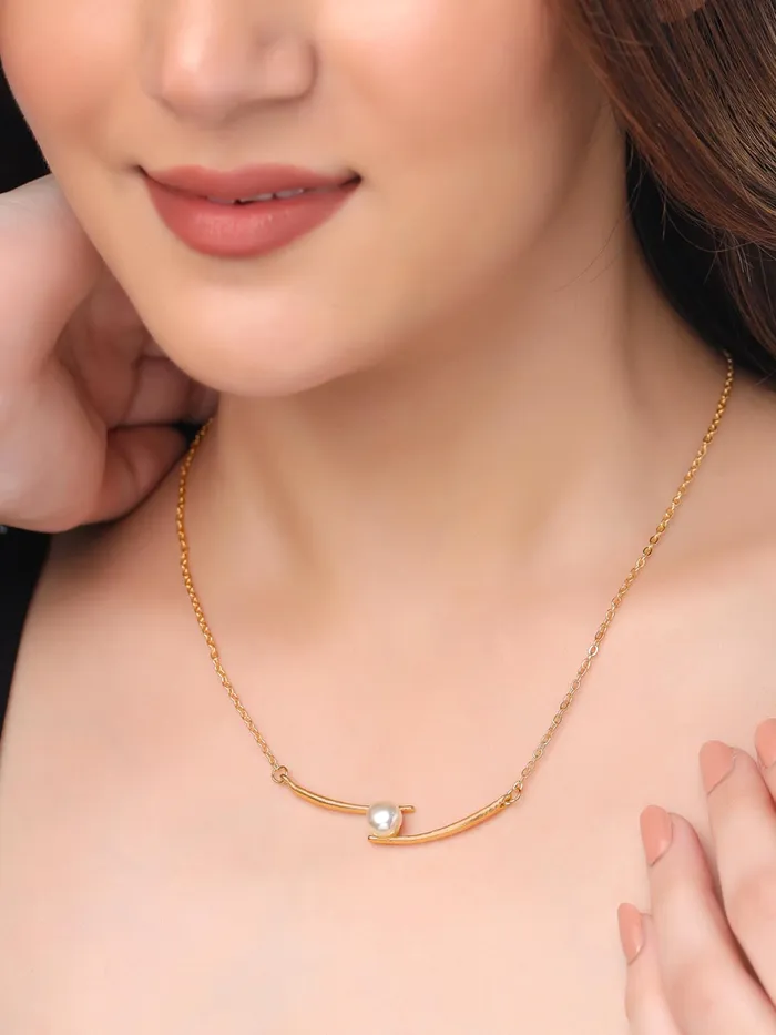 Yellow Chimes Gold Plated Pearl Chain Necklace for Women Elegant Stylish Adjustable 46 cm GiftReady Necklaces