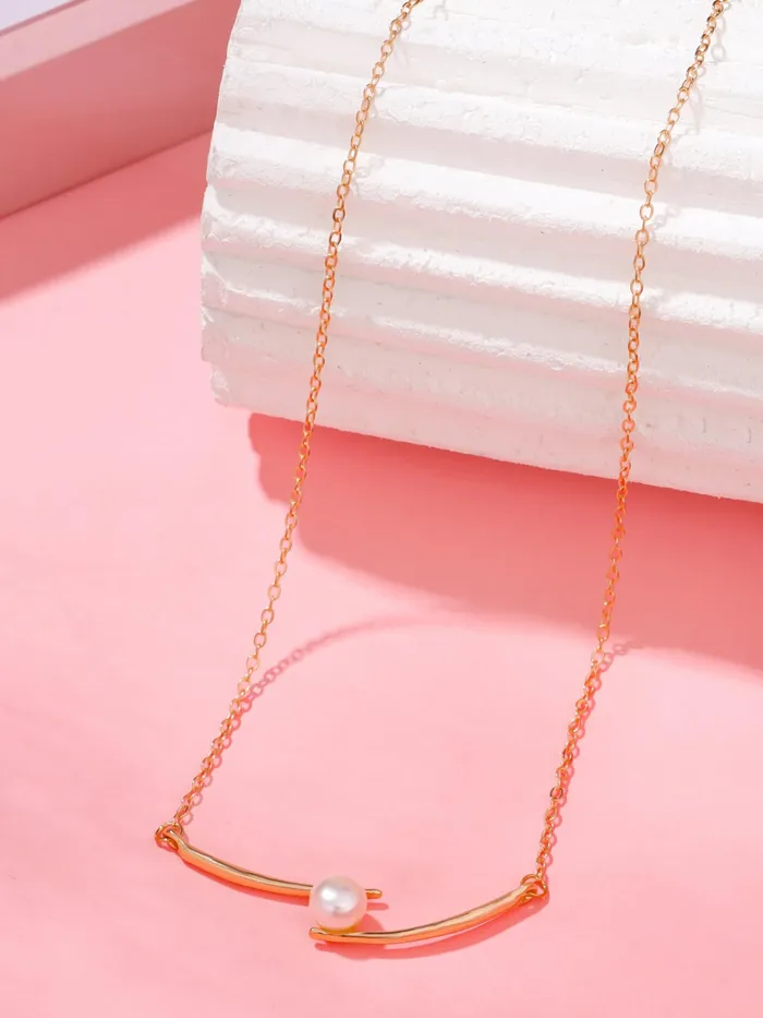 Yellow Chimes Gold Plated Pearl Chain Necklace for Women Elegant Stylish Adjustable 46 cm GiftReady Necklaces
