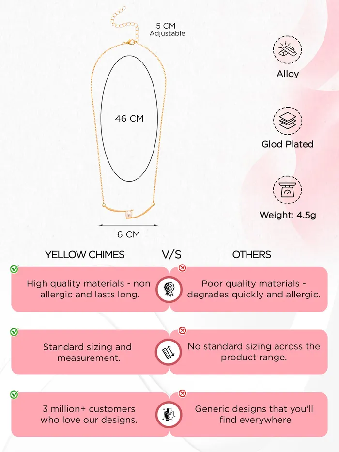 Yellow Chimes Gold Plated Pearl Chain Necklace for Women Elegant Stylish Adjustable 46 cm GiftReady Necklaces