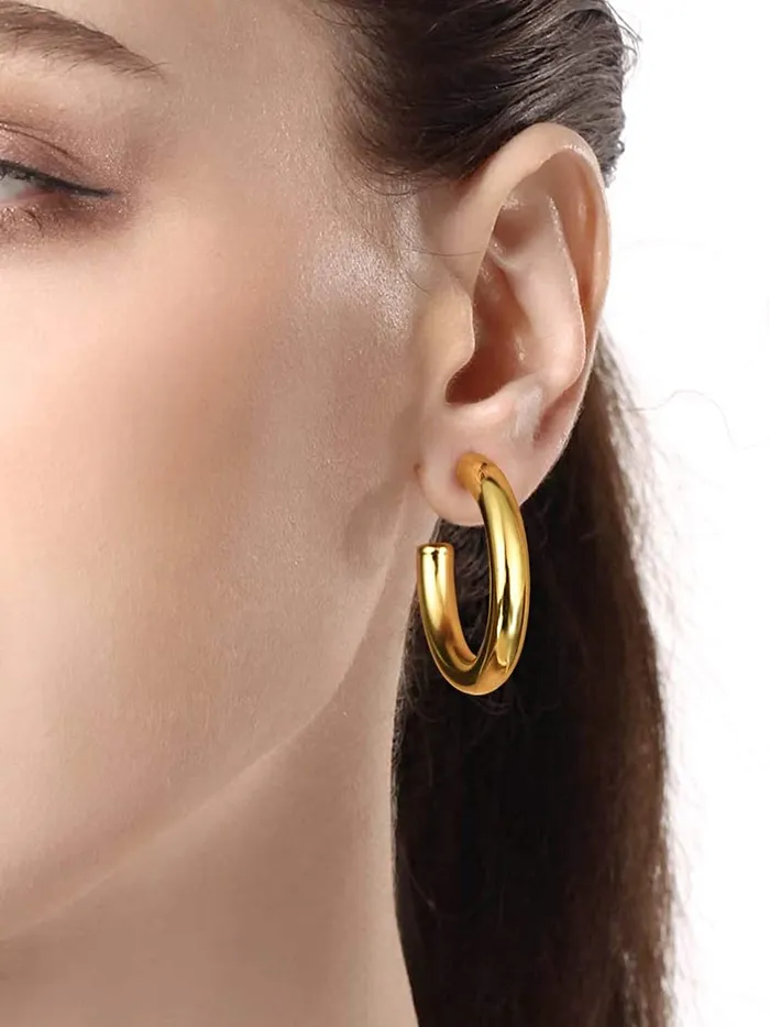 Yellow Chimes Hoop Earrings for Women Fashion Golden Hoops Earrings Gold Plated Half Moon Shaped Hoop Earrings for Girls Birthday Gift for girls and women Anniversary Gift for Wife Yellow Chimes Earrings