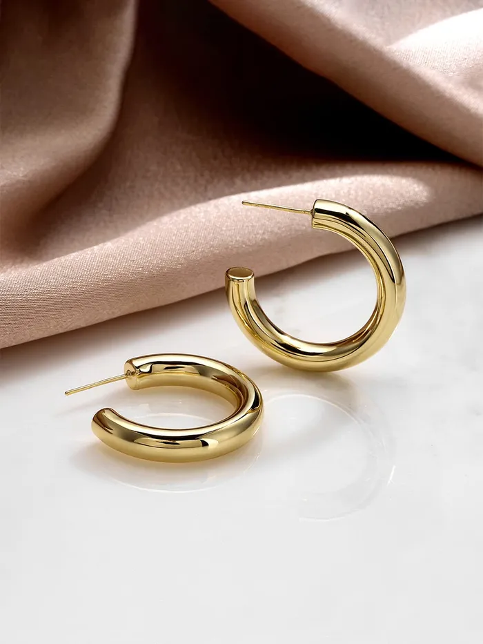 Yellow Chimes Hoop Earrings for Women Fashion Golden Hoops Earrings Gold Plated Half Moon Shaped Hoop Earrings for Girls Birthday Gift for girls and women Anniversary Gift for Wife Yellow Chimes Earrings