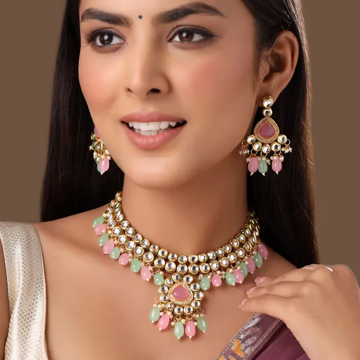 Yellow Chimes Jewellery Set for Women and Girls Kundan Necklace Set Gold Plated White Pearl Drop Kundan Choker Necklace Set Birthday Gift for girls and women Anniversary Gift for Wife Yellow Chimes Necklaces