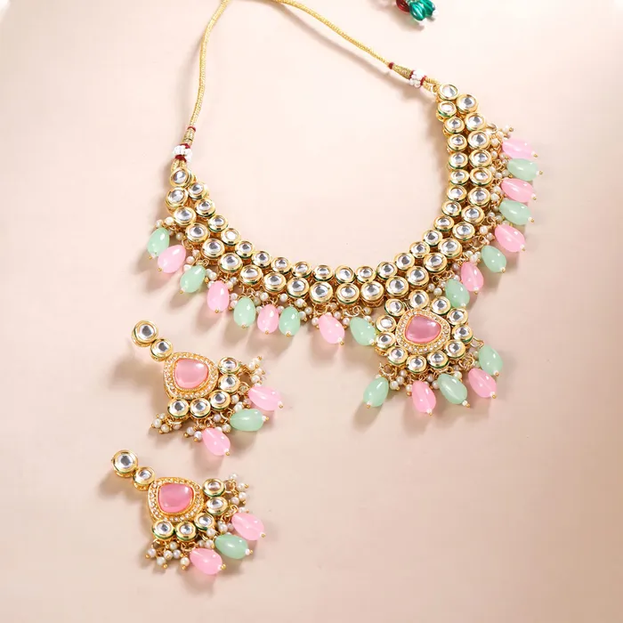 Yellow Chimes Jewellery Set for Women and Girls Kundan Necklace Set Gold Plated White Pearl Drop Kundan Choker Necklace Set Birthday Gift for girls and women Anniversary Gift for Wife Yellow Chimes Necklaces