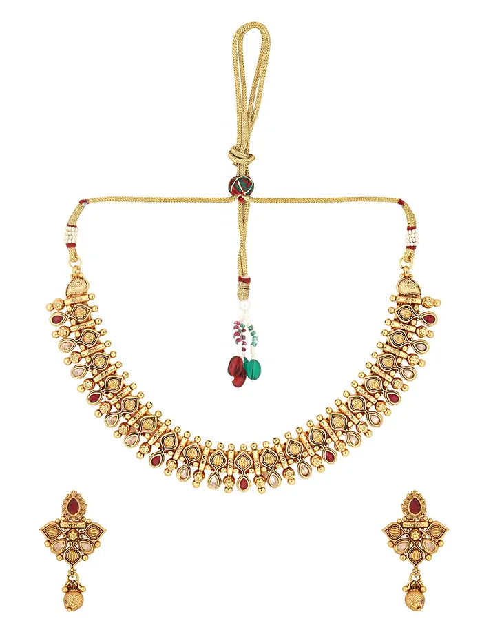 Yellow Chimes Jewellery Set for Women Gold Toned Crystal Studded Choker Necklace Set with Earrings for Women and Girls Yellow Chimes Rings
