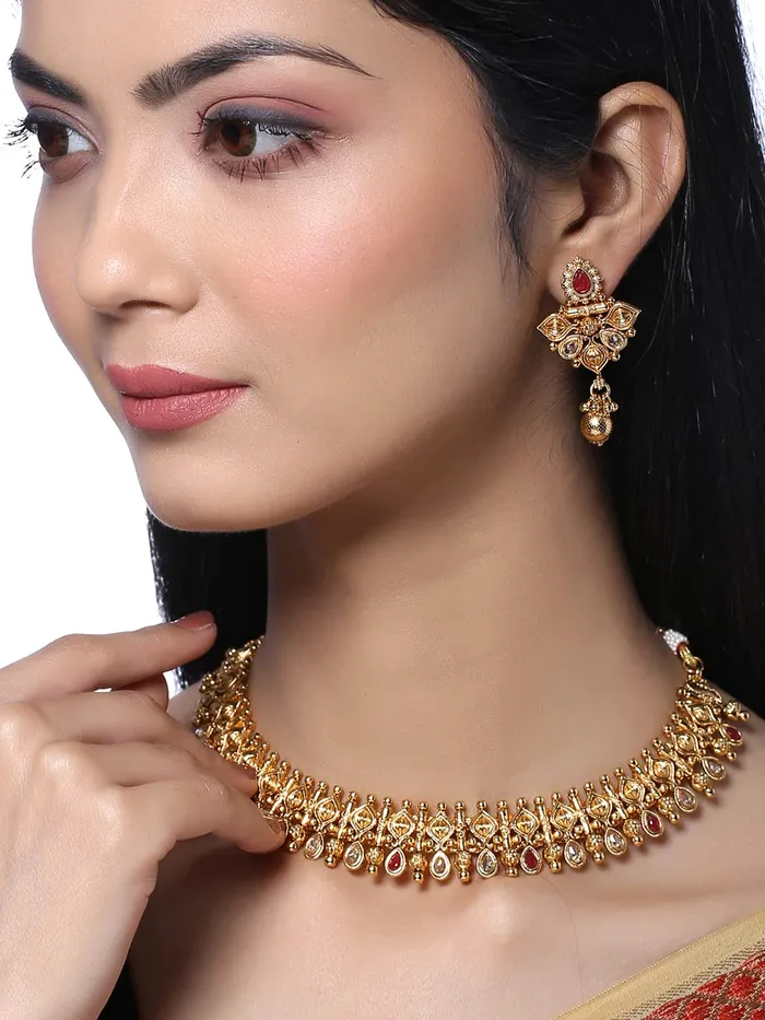 Yellow Chimes Jewellery Set for Women Gold Toned Crystal Studded Choker Necklace Set with Earrings for Women and Girls Yellow Chimes Rings
