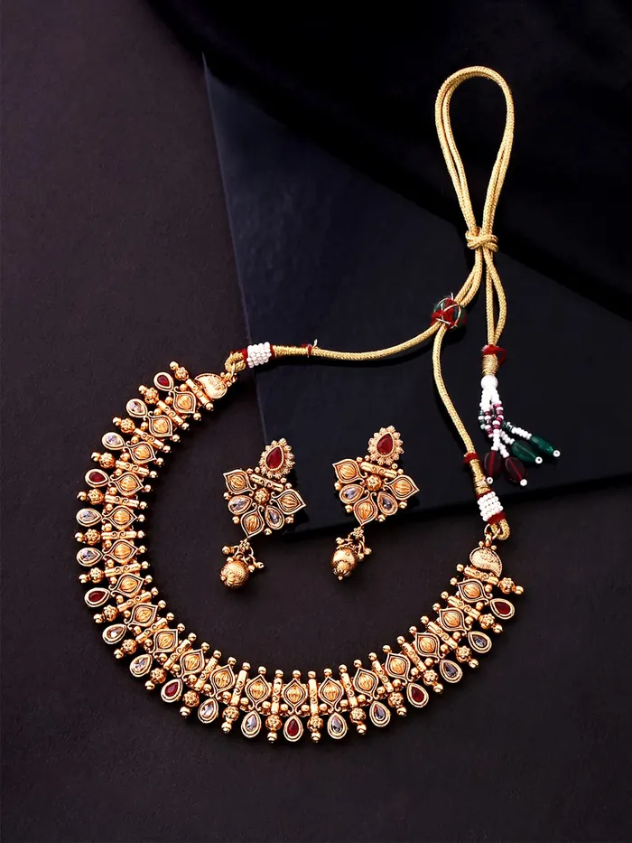 Yellow Chimes Jewellery Set for Women Gold Toned Crystal Studded Choker Necklace Set with Earrings for Women and Girls Yellow Chimes Rings