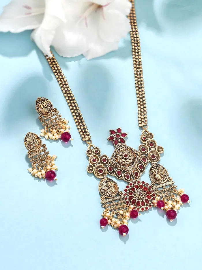 Yellow Chimes Jewellery Set For Women Red Stone Beads Necklace Set for Women Traditional Gold Plated Jewellery Set for Girls Birthday Gift for Girls Women Anniversary Gift for Wife Yellow Chimes Bracelets