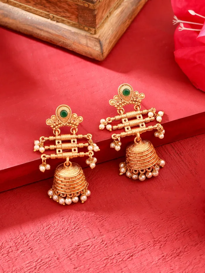 Yellow Chimes Jhumka Earrings Traditional Gold Plated Elegance 6cm x 3cm Gold Yellow Chimes Earrings