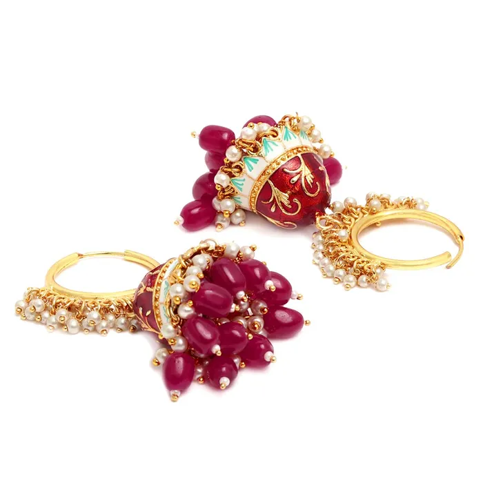 Yellow Chimes Meenakari Jhumka Earrings Handcrafted Gold toned Traditional Red Jhumka Hoop Earrings for Women and Girls RedGold Yellow Chimes Earrings