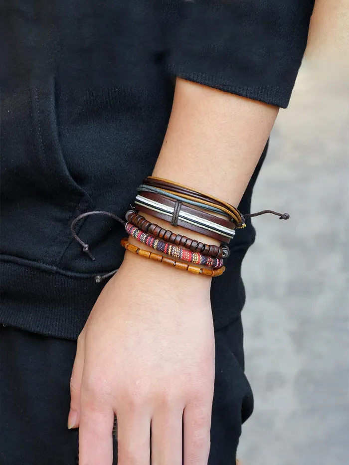 Yellow Chimes Multi Strand Leather Wrap Wrist Bracelet for Men and Women Design 12 Yellow Chimes Necklaces