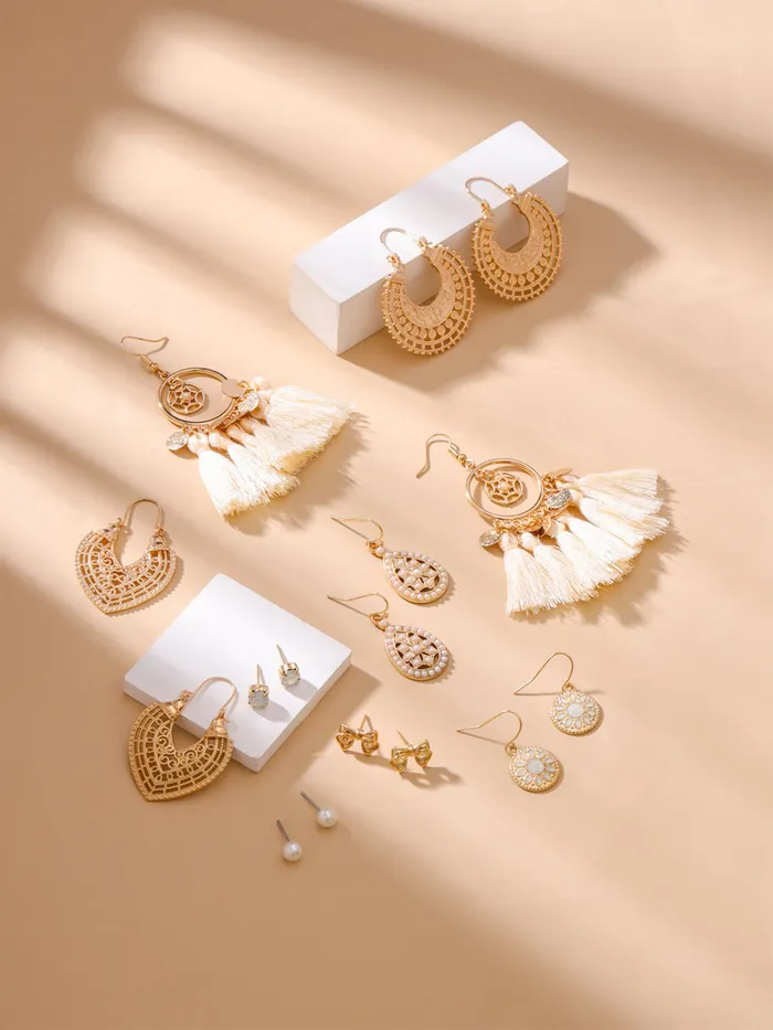 Yellow Chimes Necklaces Combo Fashion Golden Women Earrings Set with 8 Pairs Gold Plated Perfect Gift for Girls