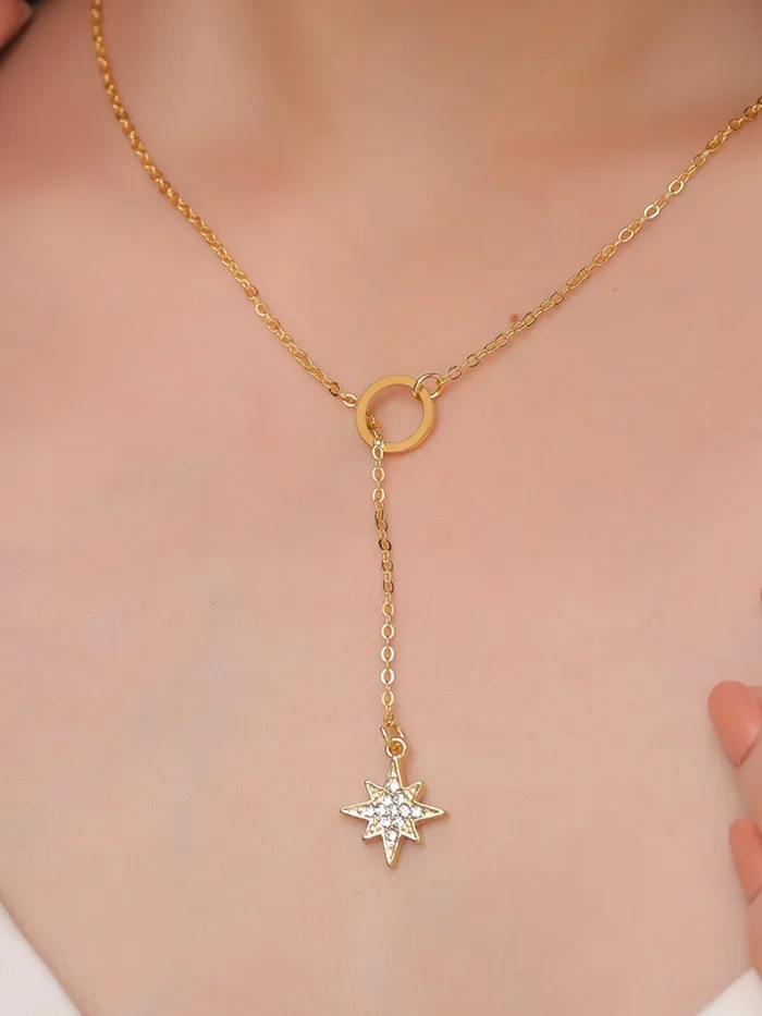 Yellow Chimes Necklaces Gold Plated Star Shaped Chain Necklace for Women Adjustable 4651 cm Fashion Jewelry