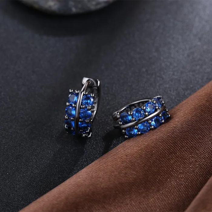 Yellow Chimes Necklaces Yellow Chimes A5 Grade Blue Crystal Black Gun Plated Clip On Earrings for Women Girls