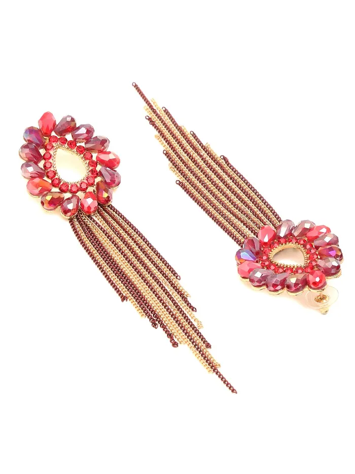 Yellow Chimes Necklaces Yellow Chimes Crystal Danglers Earrings for Women Tear Drop Shaped Crystal Red Long Chain Dangler Earrings for Women and Girls