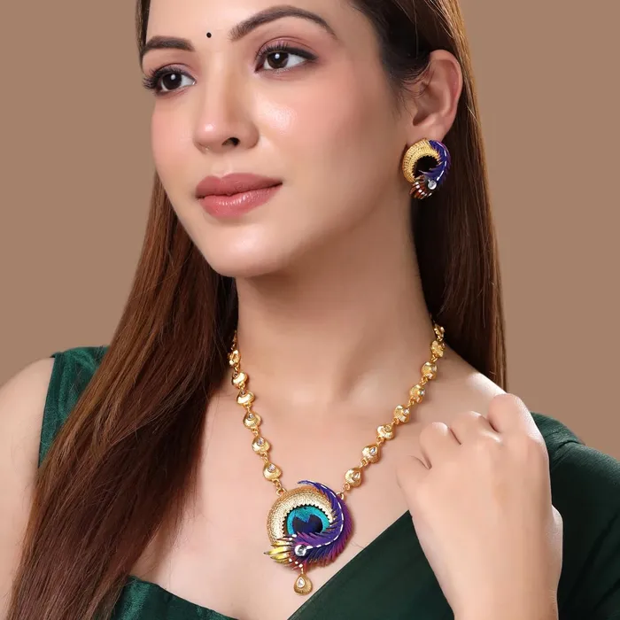Yellow Chimes Necklaces Yellow Chimes Jewellery Set for Women and Girls Gold Necklace Set for Women Gold Toned peacock Designed Necklace Set Birthday Gift for girls and women Anniversary Gift for Wife