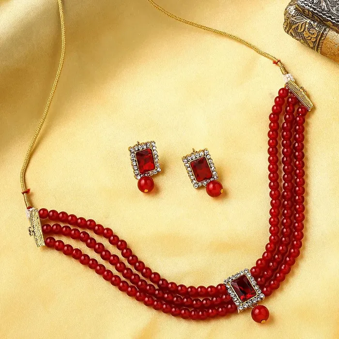 Yellow Chimes Necklaces Yellow Chimes Jewellery Set for Women and Girls Traditional 2 Set of Beads Choker Set for Women Gold Plated Choker Necklace Set Birthday Gift for girls women Anniversary Gift for Wife