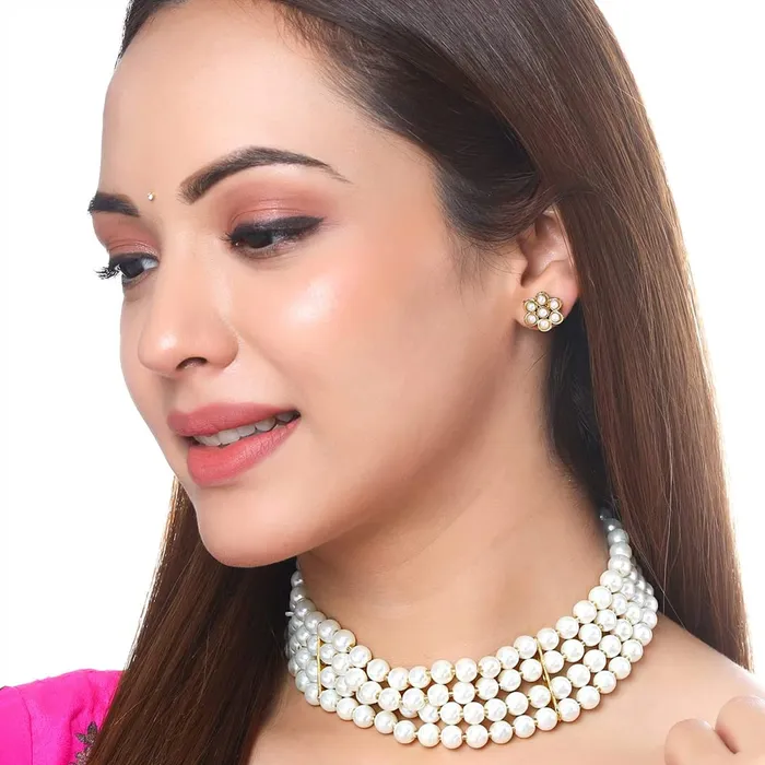 Yellow Chimes Necklaces Yellow Chimes Jewellery Set for Women and Girls Traditional 2 Set of Beads Choker Set for Women Gold Plated Choker Necklace Set Birthday Gift for girls women Anniversary Gift for Wife