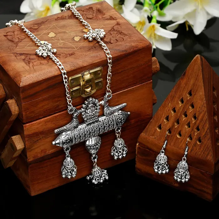 Yellow Chimes Necklaces Yellow Chimes Jewellery Set for Women and Girls Traditional Silver Oxidised Jewellery Set Silver Oxidized Necklace Set Birthday Gift For Girls Women Anniversary Gift for Wife