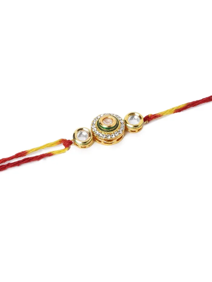 Yellow Chimes Necklaces Yellow Chimes Rakhi for Brother and Bhabhi Gold Plated Kundan Bhaiya Bhabhi Rakhi Set Handmade Dori Worked Rakhi Combo of 2 PCs Men Rakhi Bracelet With Roli Chawal