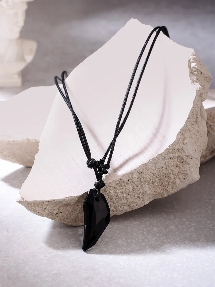 Yellow Chimes Pendant for Men Black Men Pendant Crystal Adjustable Black Leather Rope Pendant for Men and Women Yellow Chimes Earrings
