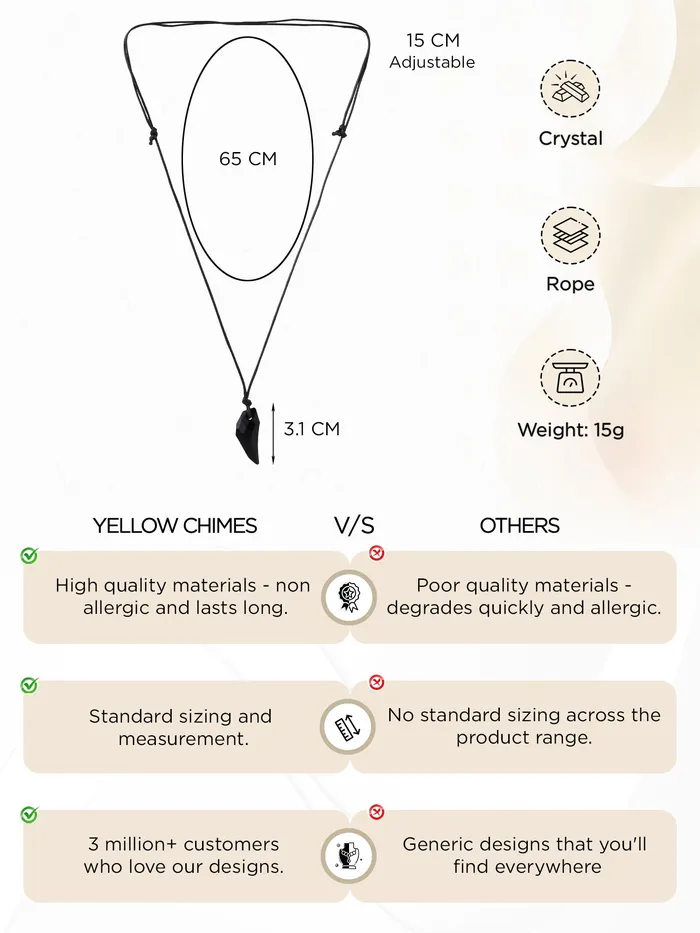 Yellow Chimes Pendant for Men Black Men Pendant Crystal Adjustable Black Leather Rope Pendant for Men and Women Yellow Chimes Earrings