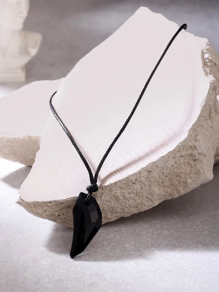 Yellow Chimes Pendant for Men Black Men Pendant Crystal Adjustable Black Leather Rope Pendant for Men and Women Yellow Chimes Earrings