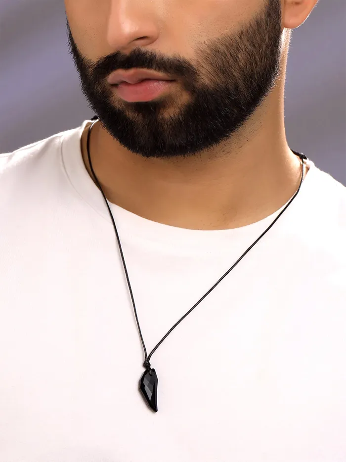 Yellow Chimes Pendant for Men Black Men Pendant Crystal Adjustable Black Leather Rope Pendant for Men and Women Yellow Chimes Earrings