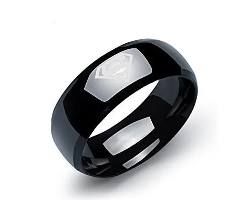 Yellow Chimes Rings for Men Combo of 2 PC Ring Stainless Steel Superman Black Band Rings Set for Men and Boys 8 Yellow Chimes Earrings