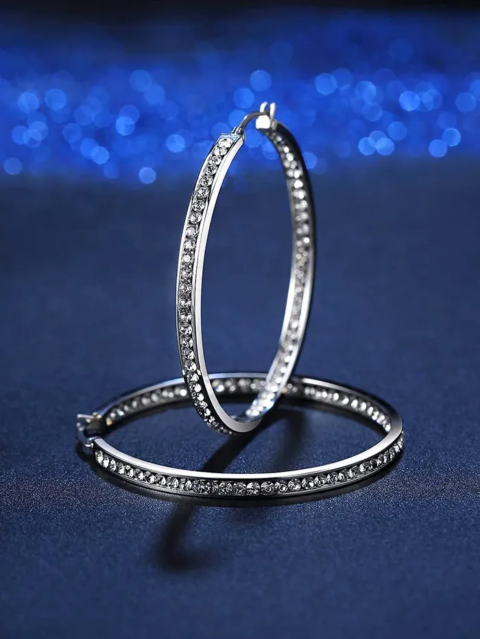 Yellow Chimes Rings Yellow Chimes Earrings for Women Fashion White Crystal Hoops Rhodium Plated Silver Big Hoops Earrings for Girls Birthday Gift for Girls Women Anniversary Gift for Wife