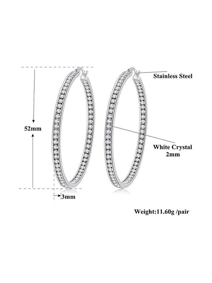 Yellow Chimes Rings Yellow Chimes Earrings for Women Fashion White Crystal Hoops Rhodium Plated Silver Big Hoops Earrings for Girls Birthday Gift for Girls Women Anniversary Gift for Wife