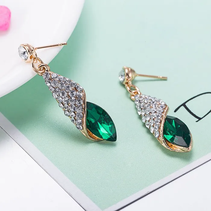 Yellow Chimes Watches Yellow Chimes Classic Crystal Green Drop Earrings for Women Girls Green