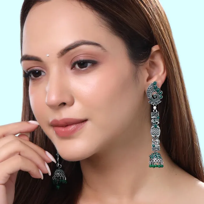 Yellow Chimes Yellow Chimes Earrings for Women and Girls Meenakari Jhumka and Drop Earrings 2 Pair Combo of Silver Plated Long Jhumka Earrings Birthday Gift for girls and women Anniversary Gift for Wife Earrings