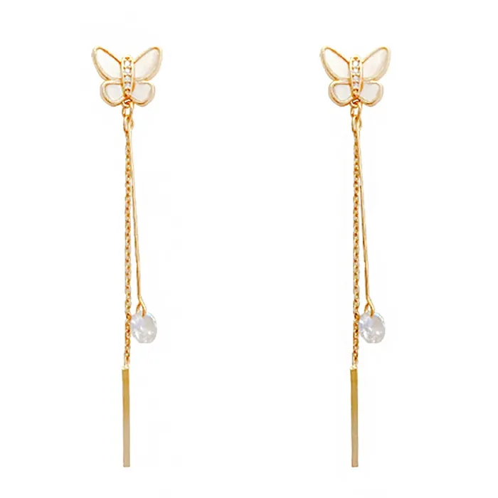 Yellow Chimes Yellow Chimes Earrings For Women Gold Tone Crystal Studded Butterfly Stud With Long Chain Drop Dangler Earrings For Women and Girls Earrings