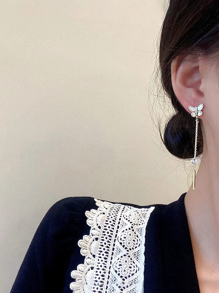 Yellow Chimes Yellow Chimes Earrings For Women Gold Tone Crystal Studded Butterfly Stud With Long Chain Drop Dangler Earrings For Women and Girls Earrings
