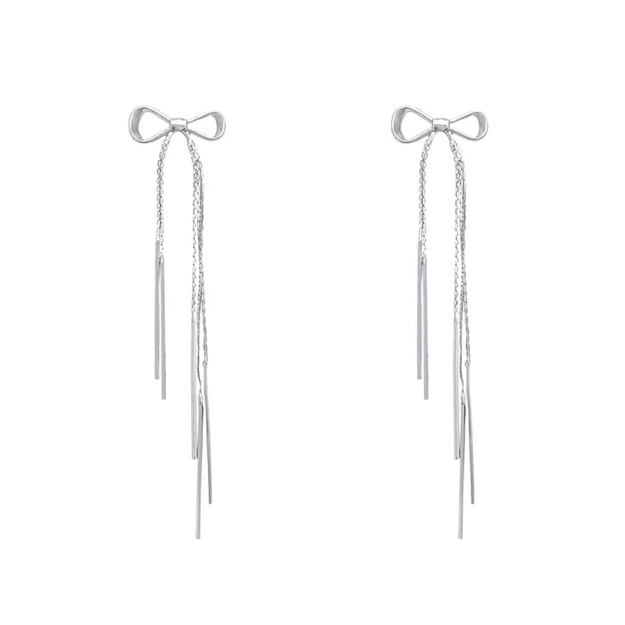 Yellow Chimes Yellow Chimes Earrings For Women Silver Toned Bow Shaped Chain Hanging Dangler Earrings For Women and Girls Earrings
