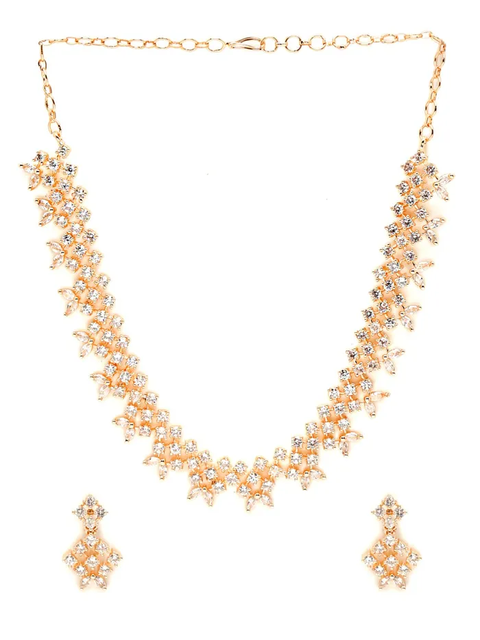 Yellow Chimes Yellow Chimes Jewellery Set For Women Rose Gold Toned ADAmerican Diamond Studded Necklace Set For Women and Girls Earrings
