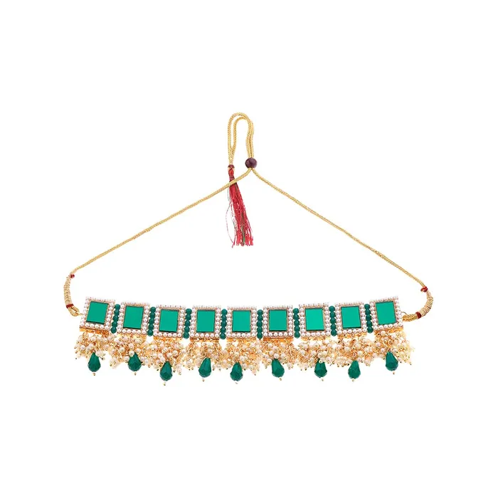 Yellow Chimes Yellow Chimes Jewellery Set for Women Traditional Green Mothi Beads Choker Necklace Set Ethnic Gold Plated Choker Set for Girls Birthday Gift for Girls Women Anniversary Gift for Wife Necklaces